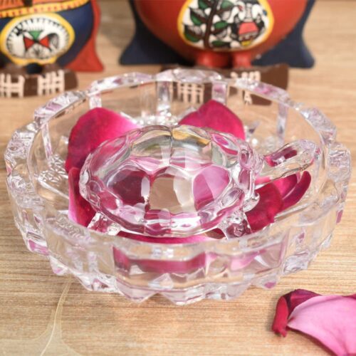 GlassWorld Glass Crystal Turtle Tortoise with Plate for Feng Shui and Vastu, Best Gifts for Career and Good Luck (Standard, Clear)