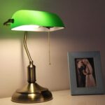 GlassWorld Retro Home Classic Green Bankers Table Lamp with Glass Shade and Brass Base - Image 4