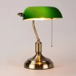 GlassWorld Retro Home Classic Green Bankers Table Lamp with Glass Shade and Brass Base