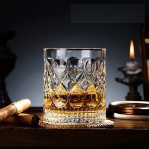 GlassWorld Premium Crater Cut Abstract Imported Crystal Whiskey Scotch Glasses Set - 310ml