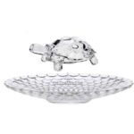 GlassWorld Big Size 24cm Vastu Feng Shui Crystal Glass Tray with Big Turtle Tortoise for Good Luck for Office Home