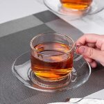 Glass World Premium Espresso Glass Tea & Coffee Cup and Saucer Set - 180 ML, Transparent Cups for Espresso Cappuccino hot Chocolate, Cups and Saucer Set for Coffee, Green Tea (2 Cup and 2 Saucer)