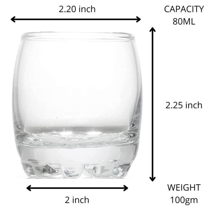 Glass World Sylvana Shot Glass 80ml ,Heavy Base Clear Shot Glass, Great for Whisky Brandy Vodka and Tequila