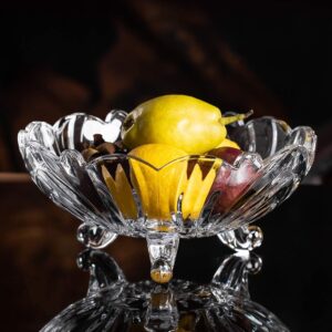 Glass World Tripod Glass Fruit Bowl Plate for Dining Table Decorative Fruit Snack Dessert Serving Bowl Centerpiece