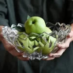 Glass World Wild Flower Big Bowl Plate for Dining Table | Decorative Fruit Snack Dessert Serving Bowl Centerpiece