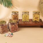 GlassWorld Clear Glass 400ml Square Jar And Container With Air Tight Lid Storage