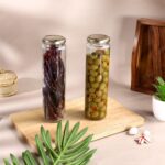 GlassWorld Clear Glass 400ml Bamboo Jar And Container With Air Tight Lid Storage of Spices and Dry Fruit