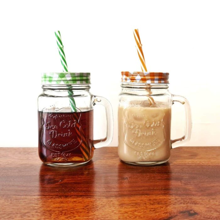 GlassWorld Clear Glass 400ml Mason Jar And Container With Air Tight Lid and Straw