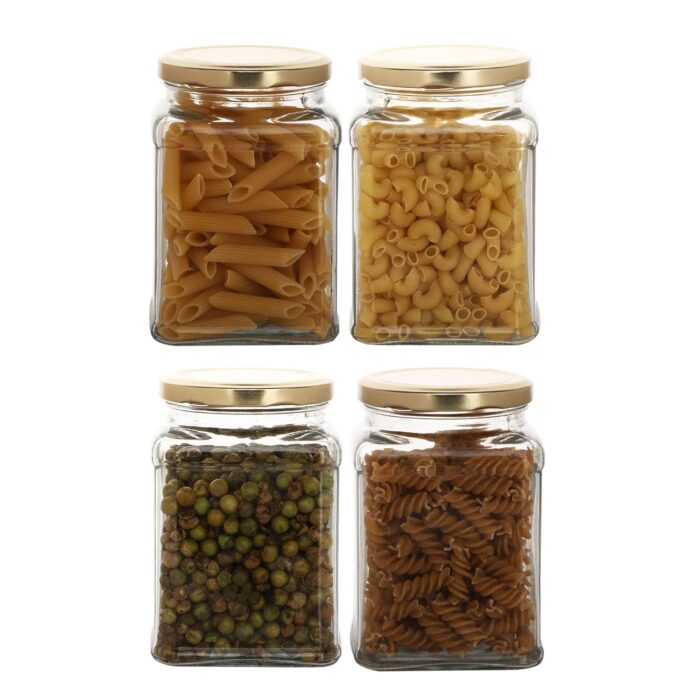 GlassWorld Clear Glass 750ml Square Jar And Container With Air Tight Lid Storage