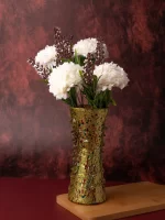 GlassWorld Glass HandCrafted Gold Spotted Glass Flower Vase - 8 inches Height