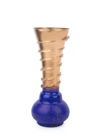 GlassWorld Glass HandCrafted Gold and Blue Spiral Design Flower Vase - 11 inches height - Image 3