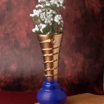 GlassWorld Glass HandCrafted Gold and Blue Spiral Design Flower Vase - 11 inches height
