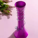 GlassWorld Glass HandCrafted Purple Flower Vase with Spiral Design - 11 inches Height