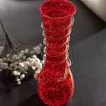 GlassWorld Glass HandCrafted Red and Yellow Spotted Flower Vase - 11 inches Height