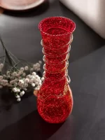 GlassWorld Glass HandCrafted Red and Yellow Spotted Flower Vase - 11 inches Height