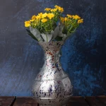 GlassWorld Glass HandCrafted Silver Spotted Glass Flower Vase - 8 inches Height