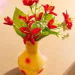 GlassWorld Glass HandCrafted Yellow Flower Vase with Red Spots - 8 inches Height