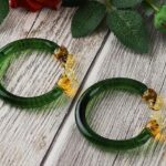 GlassWorld Glass Handblown Green Designer Elephant Crystal Glass Bangle Cuff Indian Hathi Kada Jewelry - Size 2.6