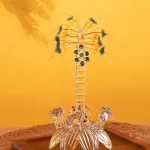 GlassWorld Glass Handicraft 4 Elephants Under a Palm Tree, Decorative Glass Showpiece