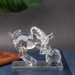 GlassWorld Glass Handicraft Bull fighting with a Ball, Transparent Glass show piece