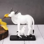 GlassWorld Glass Handicraft Kamdhenu cow with calf in white color Glass centerpiece