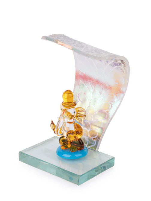 GlassWorld Glass Handicraft Lord Ganesh Idol under Serpent Hood Decorative Showpiece - Available in Assorted Colors
