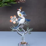 GlassWorld Glass Handicraft Pair of White Peacocks on a Tree, Decorative Glass center piece