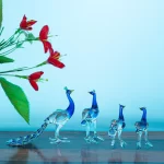 GlassWorld Glass Handicraft Peacock Family Set of 4 Pieces Glass Home Decor