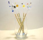 GlassWorld Handmade Glass Pen Made of Crystal Clear Glass with Birds Figurine Multicolor