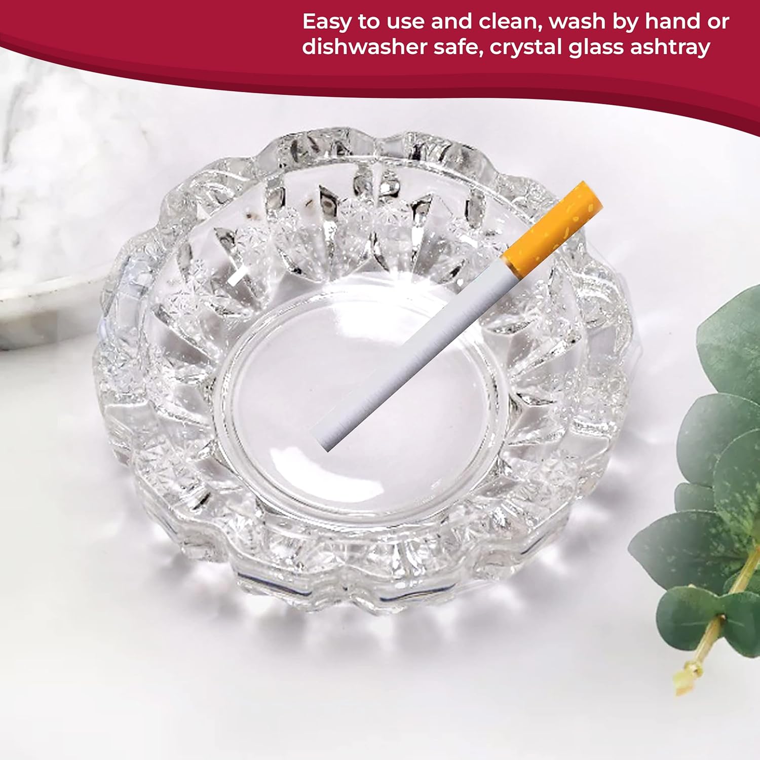 GlassWorld Premium Block Glass Ashtray for Cigarettes, Cigar, Portable Decorative Modern Ashtray for Home Office Indoor Outdoor Patio Use - Image 2