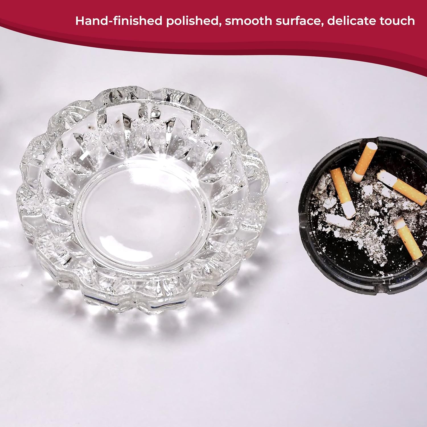 GlassWorld Premium Block Glass Ashtray for Cigarettes, Cigar, Portable Decorative Modern Ashtray for Home Office Indoor Outdoor Patio Use - Image 3