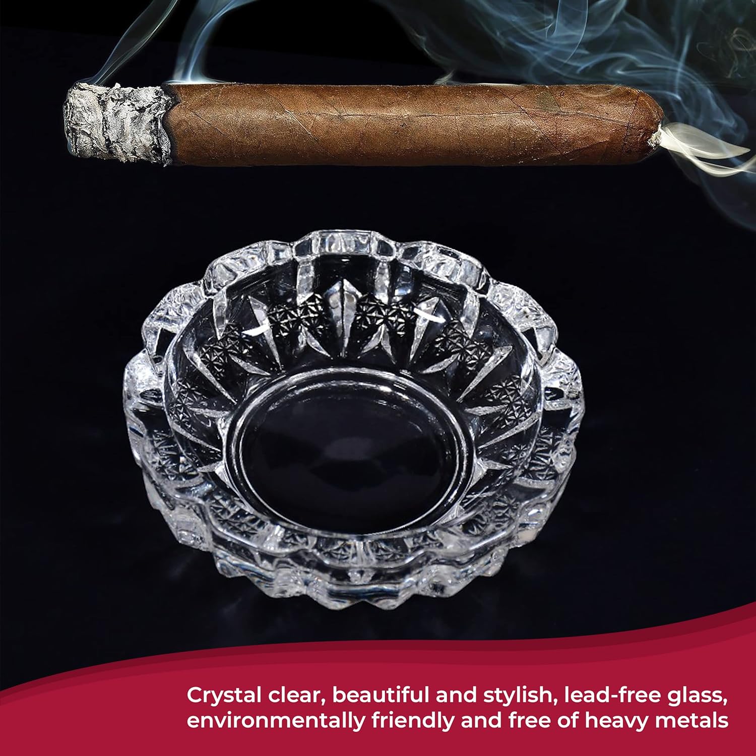 GlassWorld Premium Block Glass Ashtray for Cigarettes, Cigar, Portable Decorative Modern Ashtray for Home Office Indoor Outdoor Patio Use - Image 4