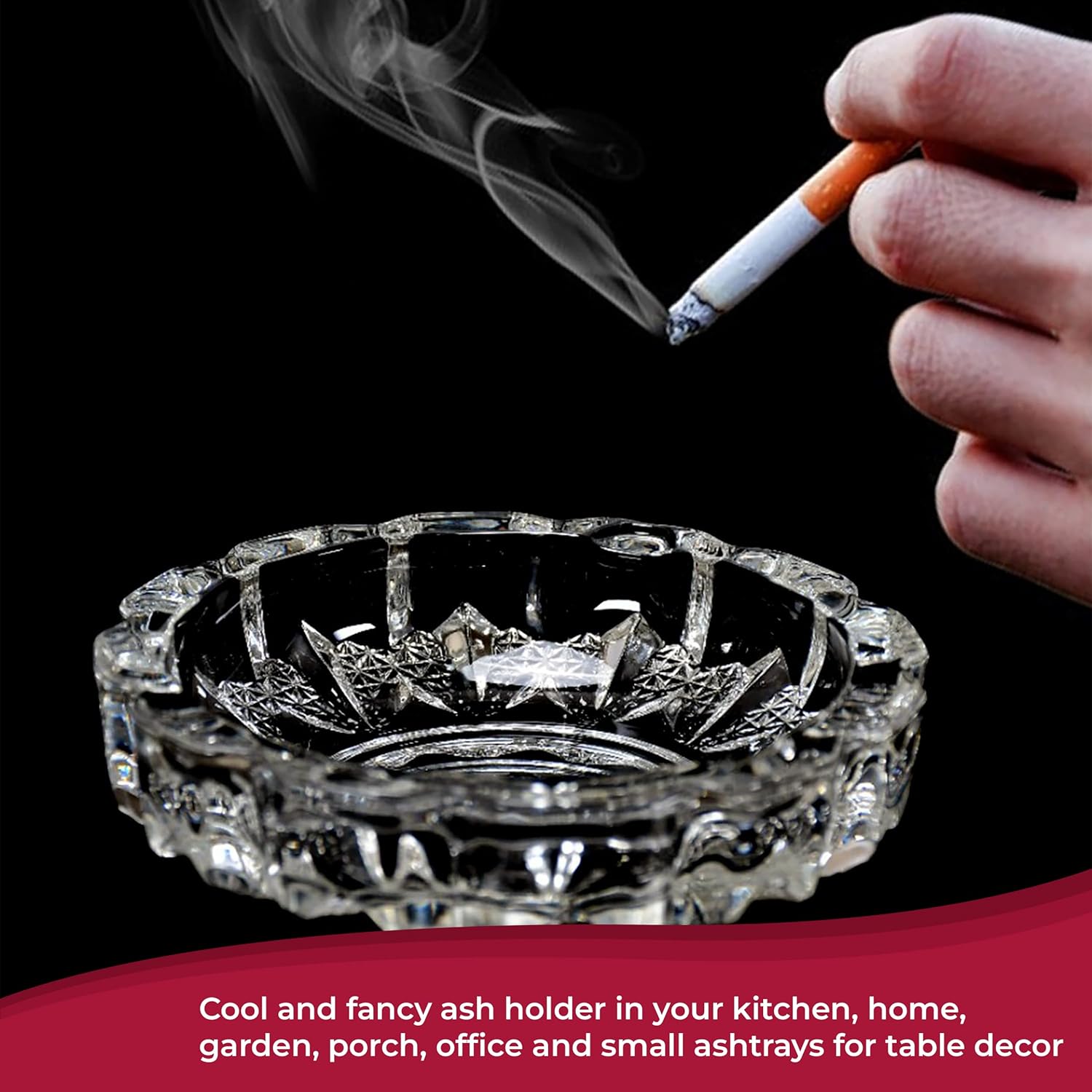 GlassWorld Premium Block Glass Ashtray for Cigarettes, Cigar, Portable Decorative Modern Ashtray for Home Office Indoor Outdoor Patio Use - Image 5