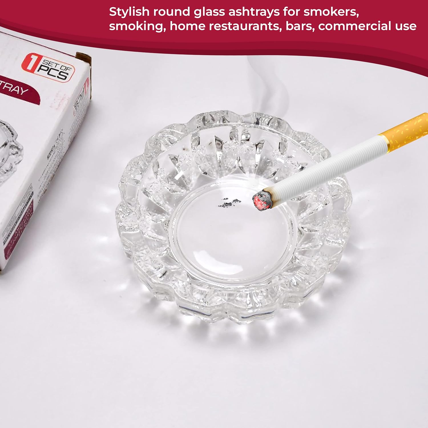 GlassWorld Premium Block Glass Ashtray for Cigarettes, Cigar, Portable Decorative Modern Ashtray for Home Office Indoor Outdoor Patio Use - Image 6