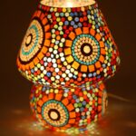 GlassWorld Mushroom Shaped Artisan Crafted Illumination Handmade Mosaic Glass Table Lamp Multicolour