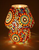 GlassWorld Mushroom Shaped Artisan Crafted Illumination Handmade Mosaic Glass Table Lamp Multicolour