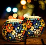 GlassWorld (Pack of 2) Glass Mosaic Tealight Candle Holder for Diwali Decor, Christmas Decor, Diwali Decoration