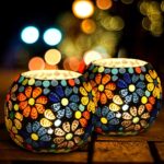 GlassWorld (Pack of 2) Glass Mosaic Tealight Candle Holder for Diwali Decor, Christmas Decor, Diwali Decoration
