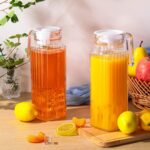 GlassWorld Premium 1100ml Glass Water Jug with Plastic Lid & Handle | 1.1L Transparent Beverage Carafe for Home, Office, Etc. | Pitcher for Serve Water, Milk, Juice, Beverage, Cocktail (Lining Jug)