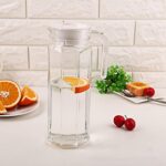 GlassWorld Premium 1100ml Octa Glass Water Jug with Plastic Lid & Handle, Pitcher for Serve Water, Milk, Juice, Beverage, Cocktail