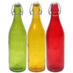 GlassWorld Premium Plain Colored Bottle Airtight & Leak Proof Swing Cap Glass Bottle with Stopper for Beverages Oil Soda Beer Juice Kombucha Milk, 1000ml Fridge Water Bottles