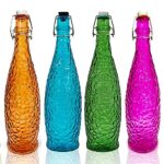 GlassWorld Premium Crackled Colored Bottle Airtight & Leak Proof Swing Cap Glass Bottle with Stopper for Beverages Oil Soda Beer Juice Kombucha Milk